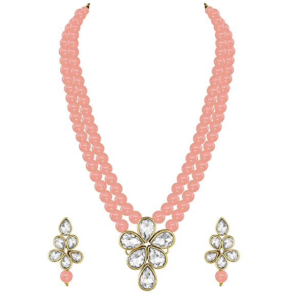 Women's 18k Gold Plated Traditional Kundan & Pearl Studded Necklace Jewellery Set ML31 - I Jewels