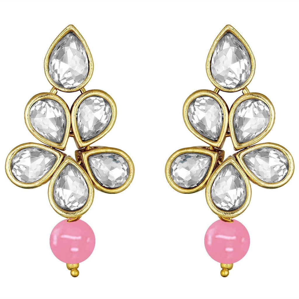 Women's 18k Gold Plated Traditional Kundan & Pearl Studded Necklace Jewellery Set