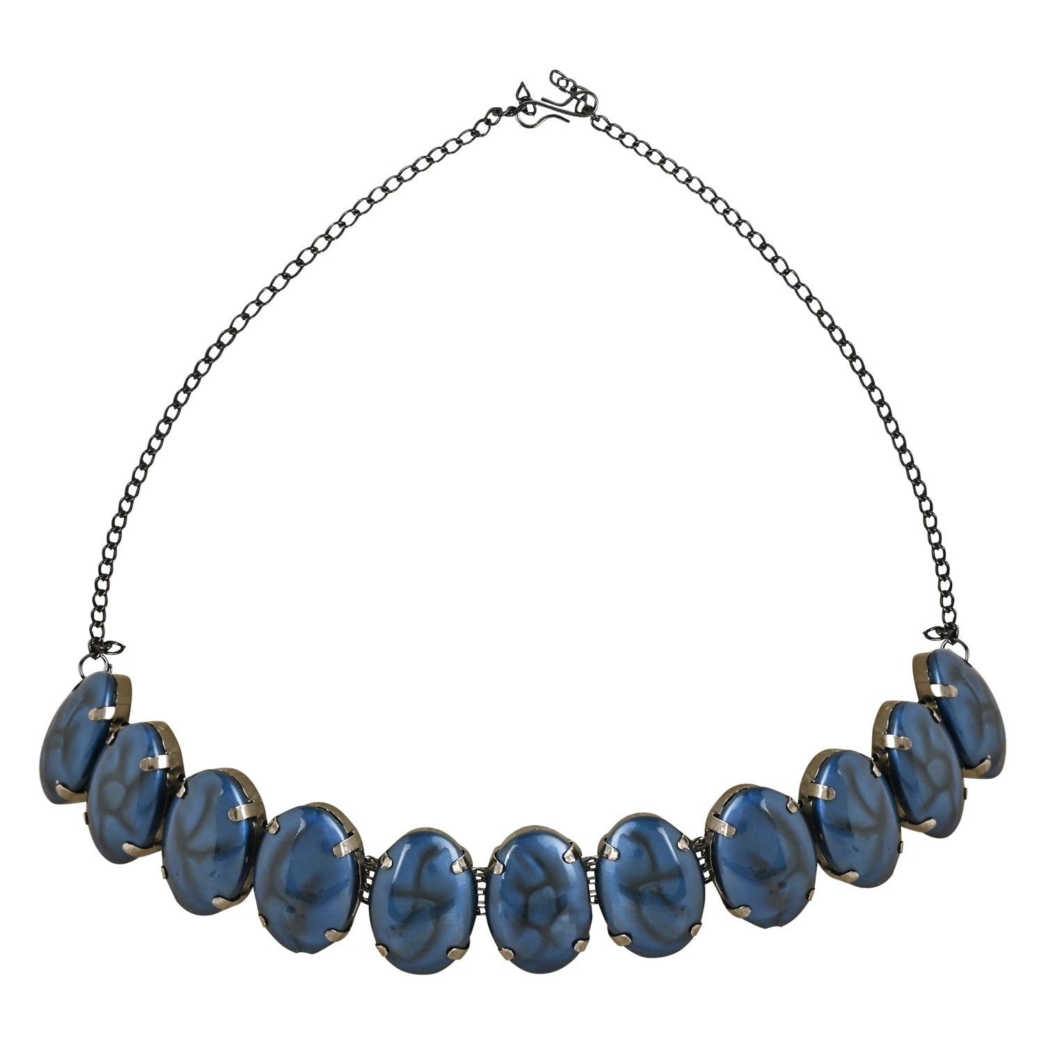 Women's Glamorous Fashionable Eye-Catching Blue Beaded Choker and Earrings Set  - I Jewels