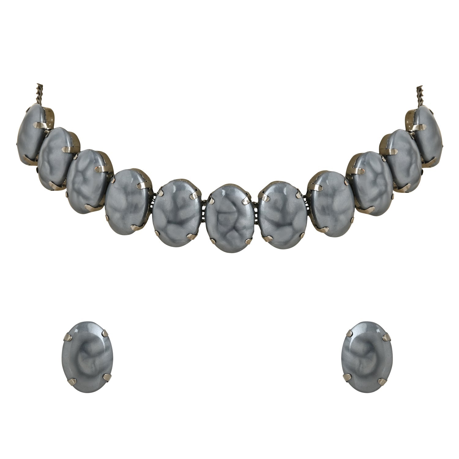Women's Glamorous Fashionable Eye-Catching Grey Beaded Choker and Earrings Set  - I Jewels