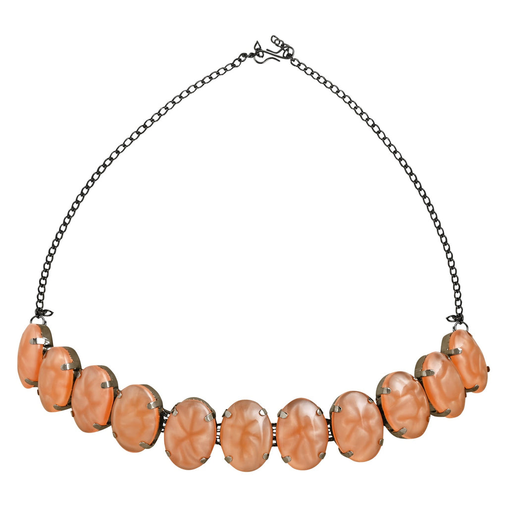 Women's Glamorous Fashionable Eye-Catching Peach Beaded Choker and Earrings Set