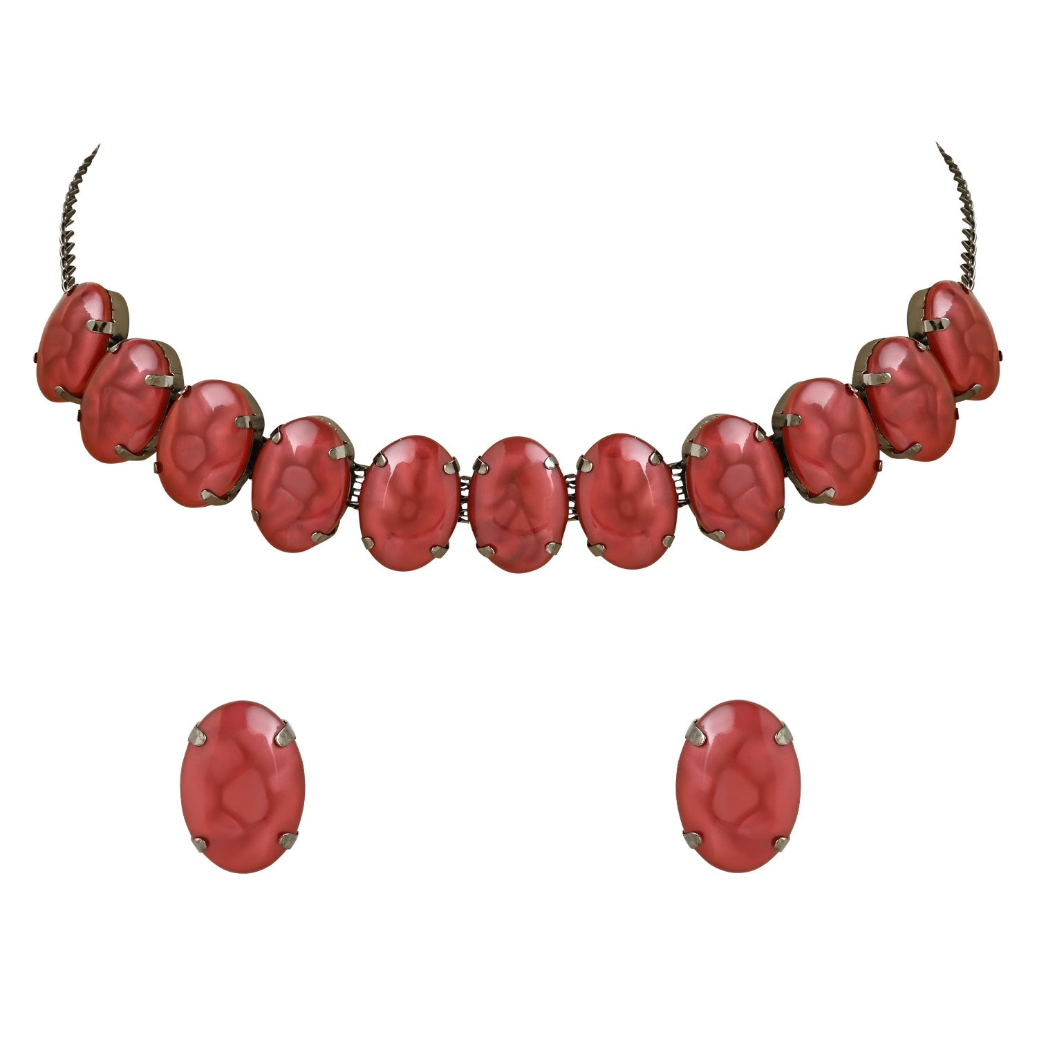 Women's Glamorous Fashionable Eye-Catching Red Beaded Choker and Earrings Set  - I Jewels