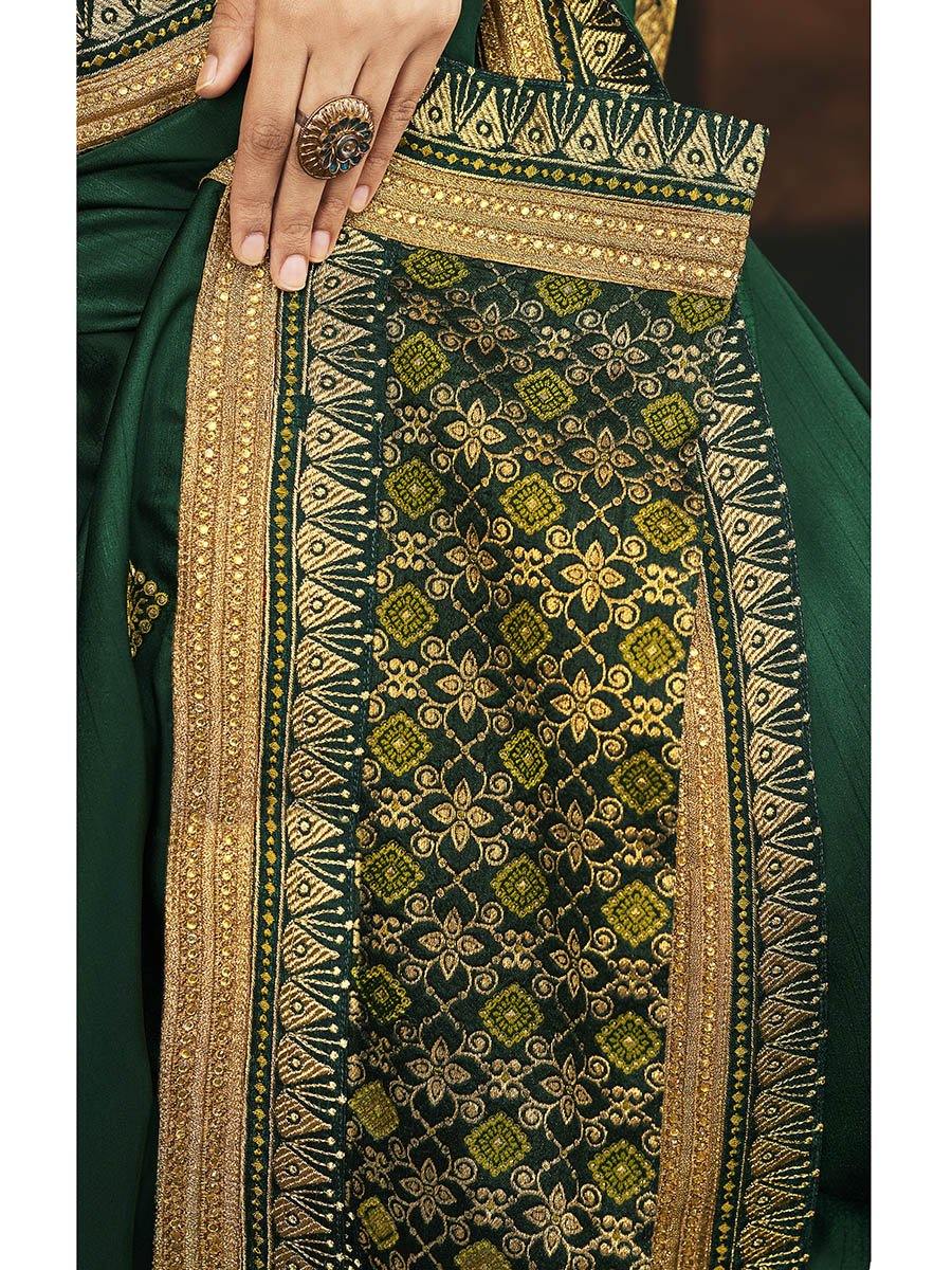 Women's Green Silk Embroidered Party Wear Saree-Myracouture