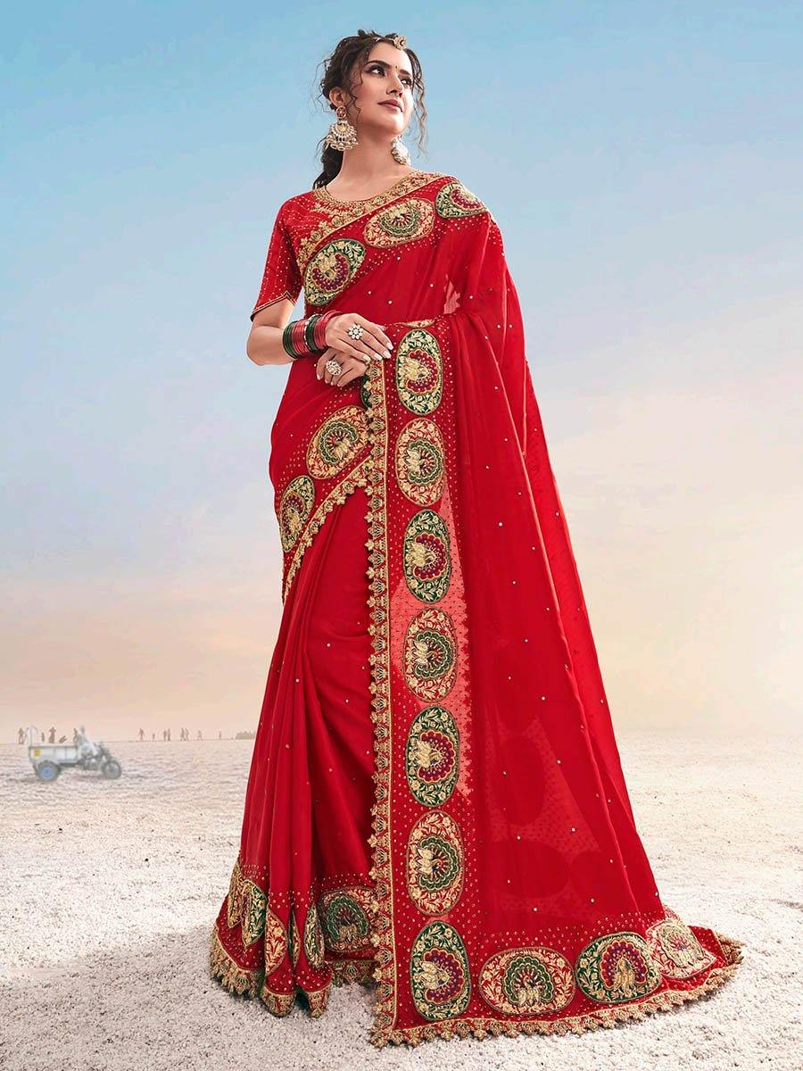 Women's Red Pure Satin Saree-Myracouture