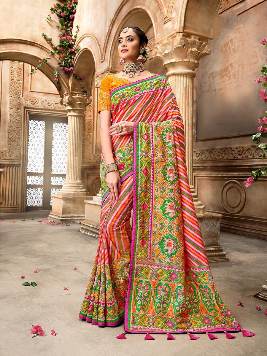 Women's Multi Color Patola Pure Silk Saree-Myracouture