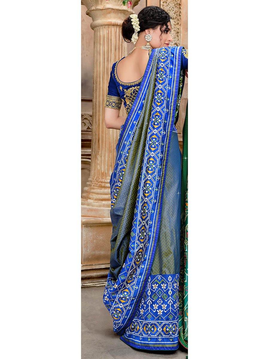 Women's Blue Patola Silk Saree-Myracouture