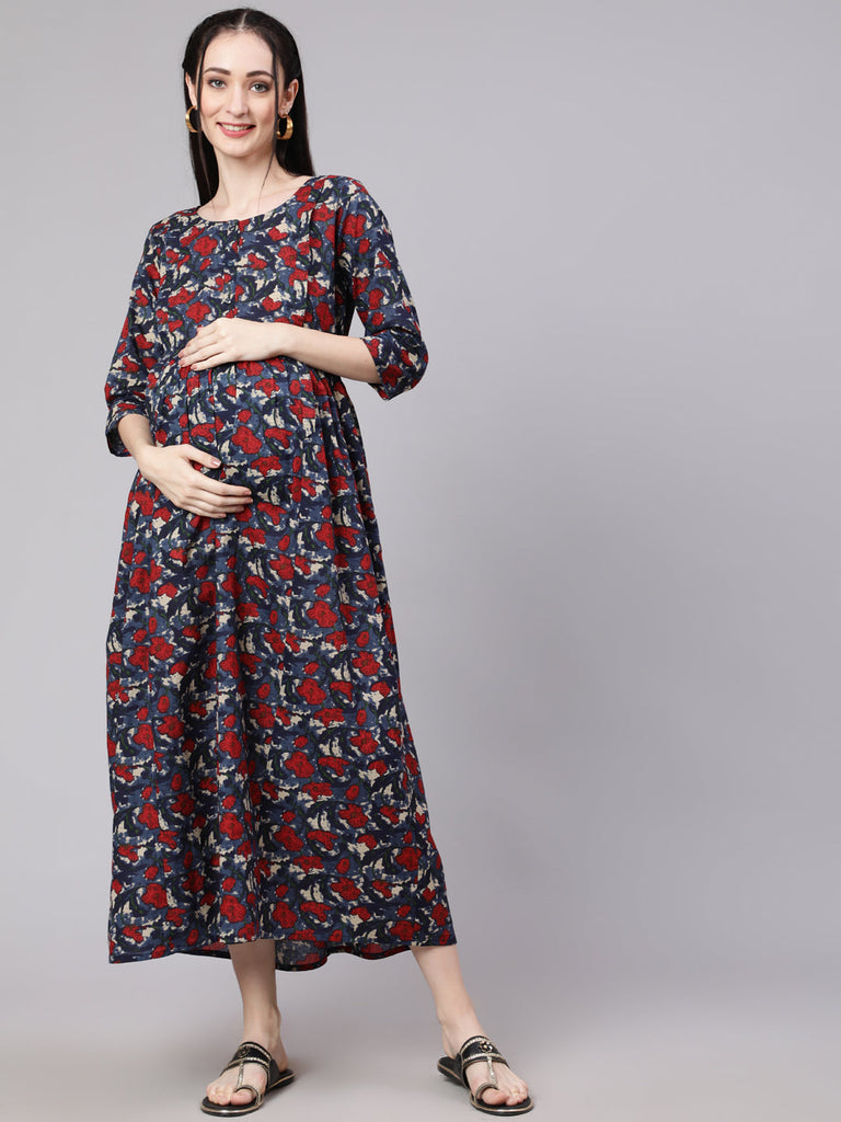 Women's Multi Ethnic Printed Flared Maternity Dress