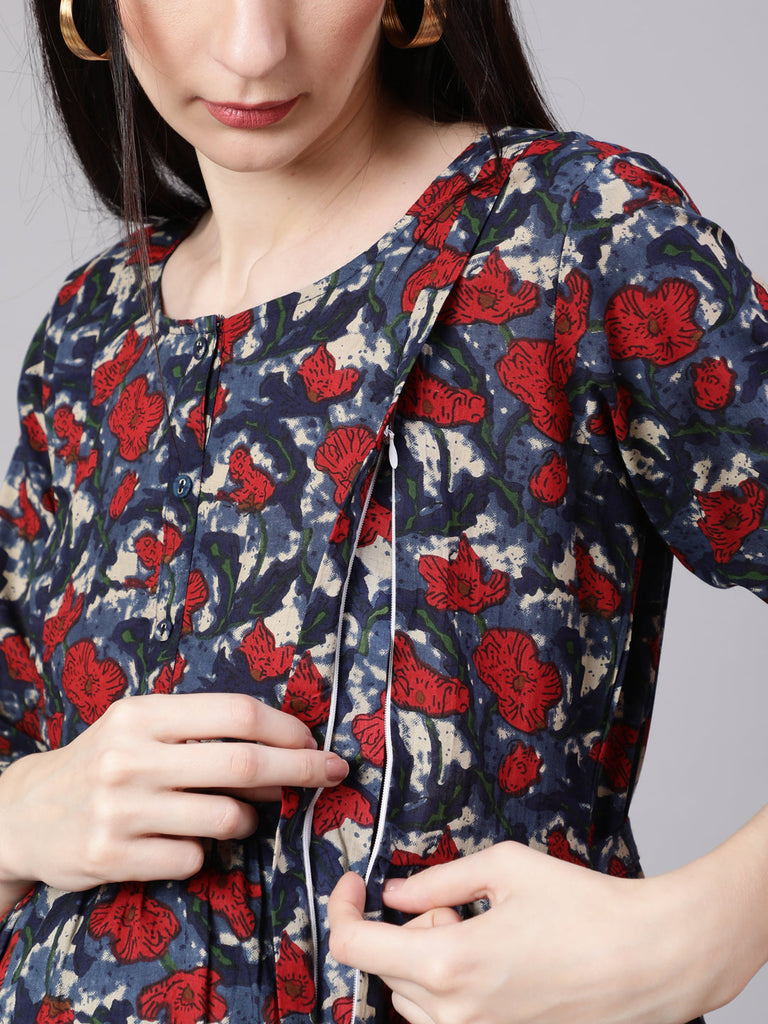 Women's Multi Ethnic Printed Flared Maternity Dress