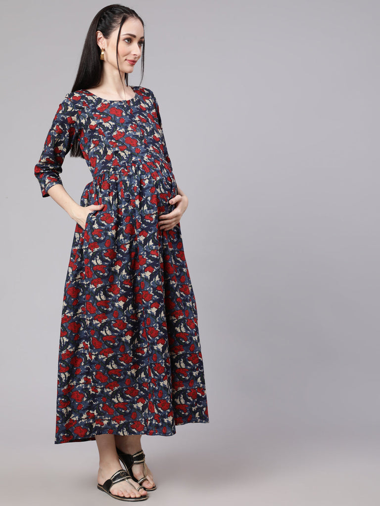Women's Multi Ethnic Printed Flared Maternity Dress