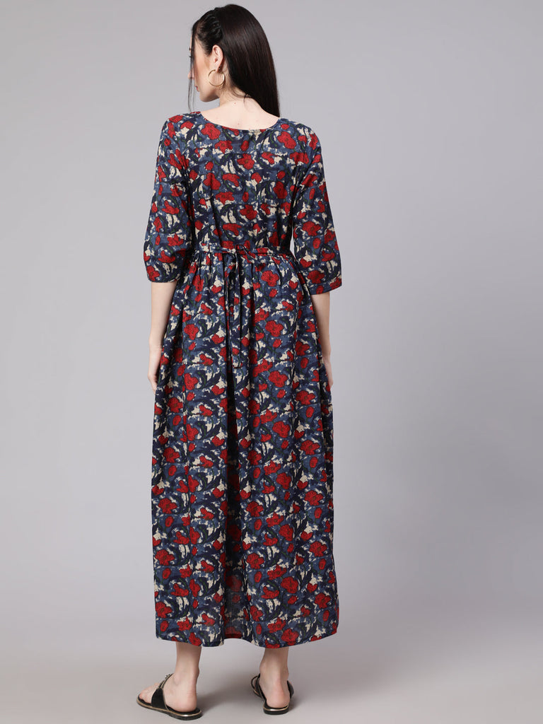 Women's Multi Ethnic Printed Flared Maternity Dress