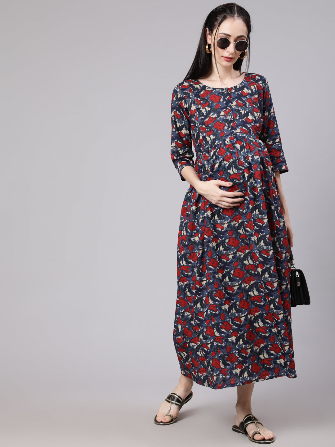 Women's Multi Ethnic Printed Flared Maternity Dress - Nayo Clothing