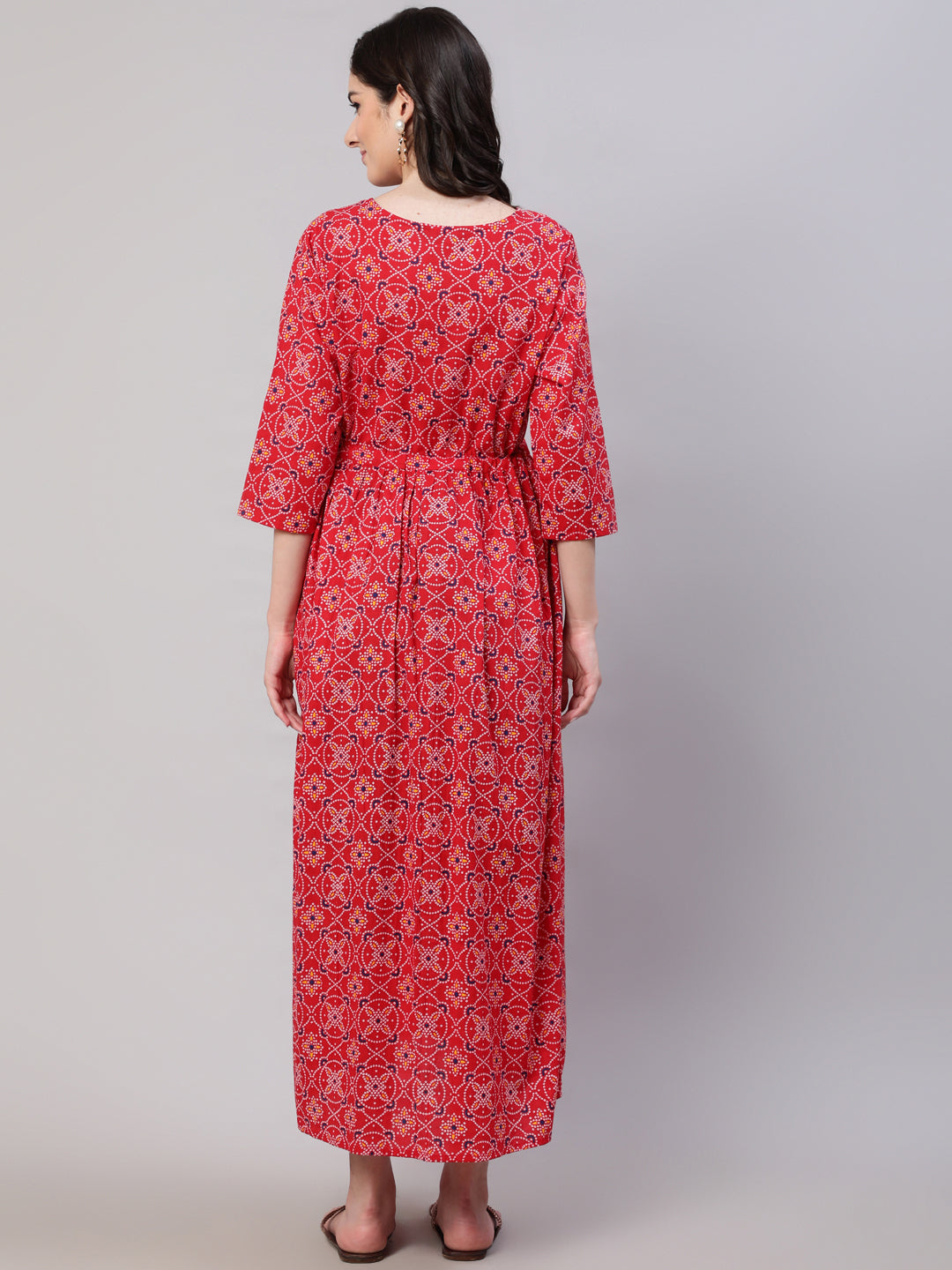 Women's Red Printed Flared Maternity Dress - Nayo Clothing
