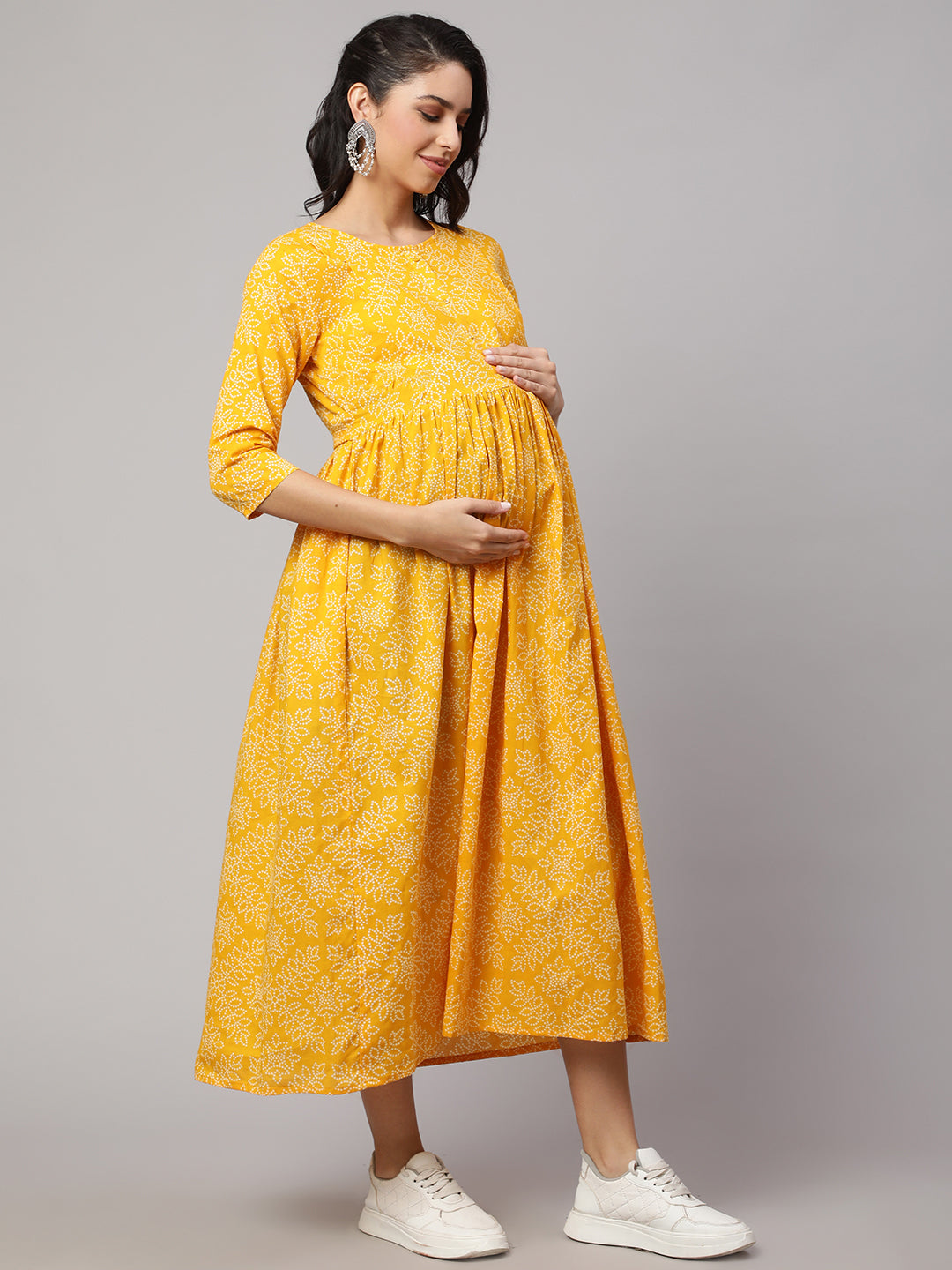 Women's Yellow Printed Flared Maternity Dress Trendia Women's Yellow Printed Flared Maternity Dress Trendia