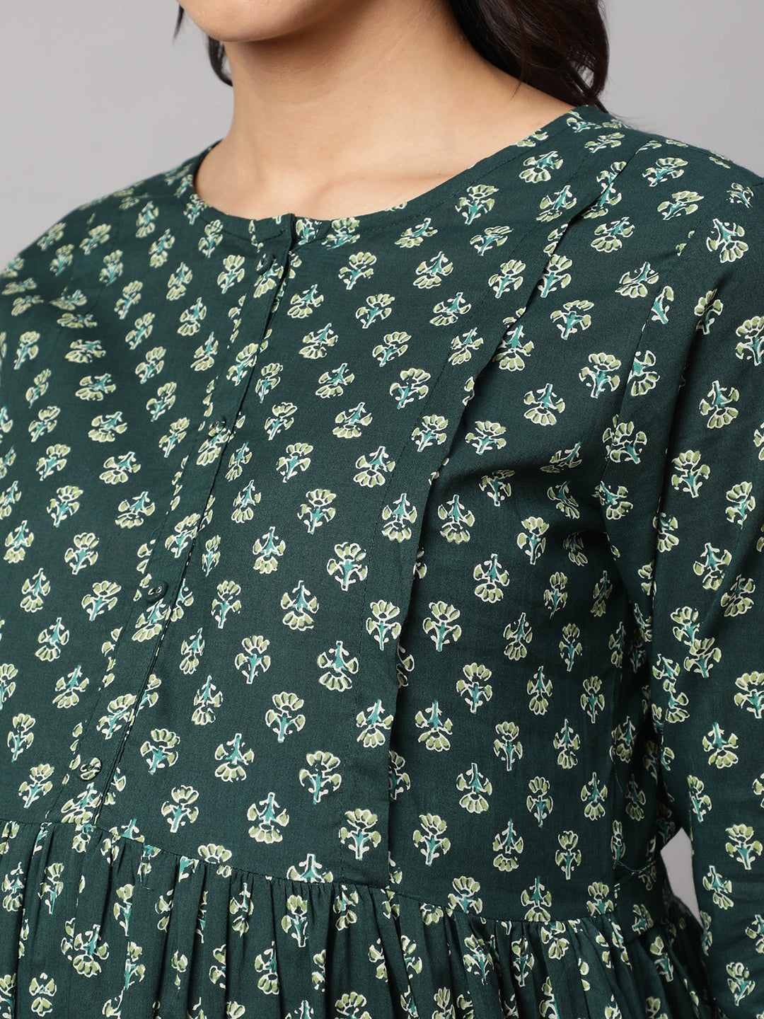 Women's Green Ethnic Printed Maternity Dress