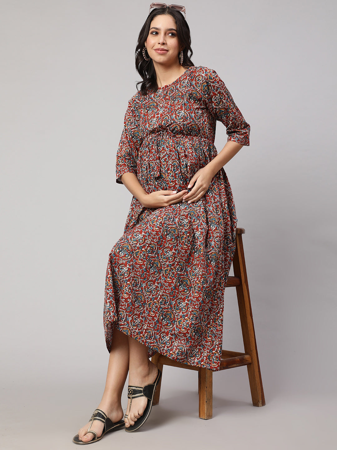 Women's Multi Printed Maternity Dress - Nayo Clothing
