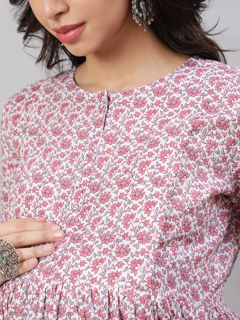 Women's Off-White Printed Flared Maternity Dress
