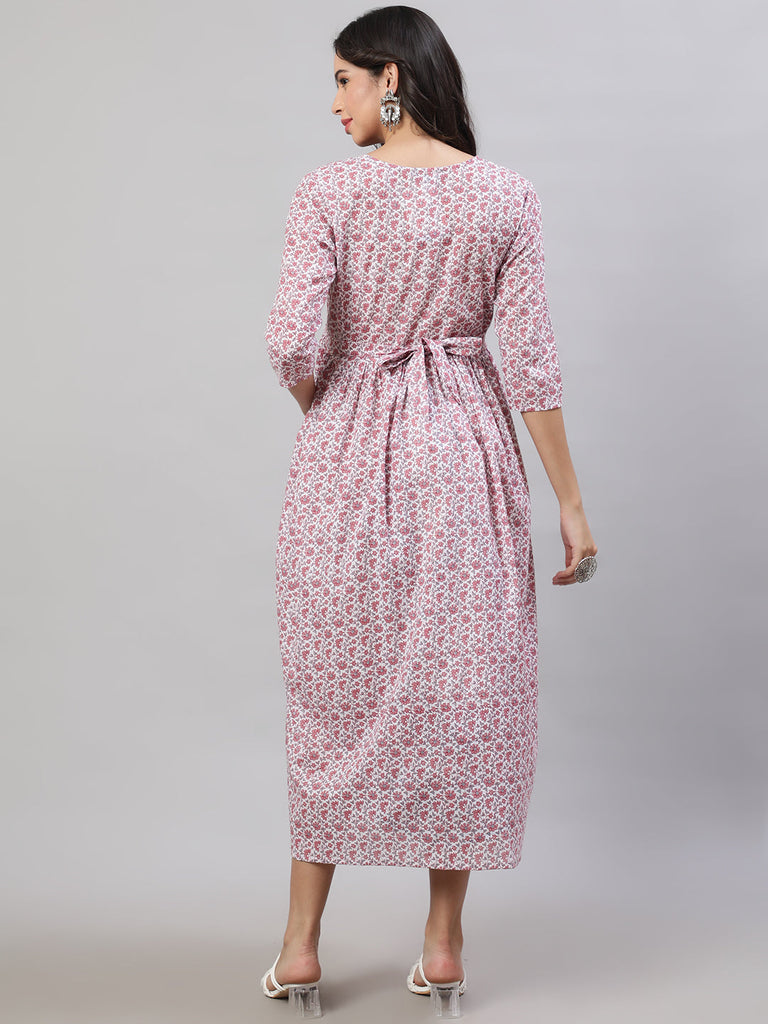 Women's Off-White Printed Flared Maternity Dress