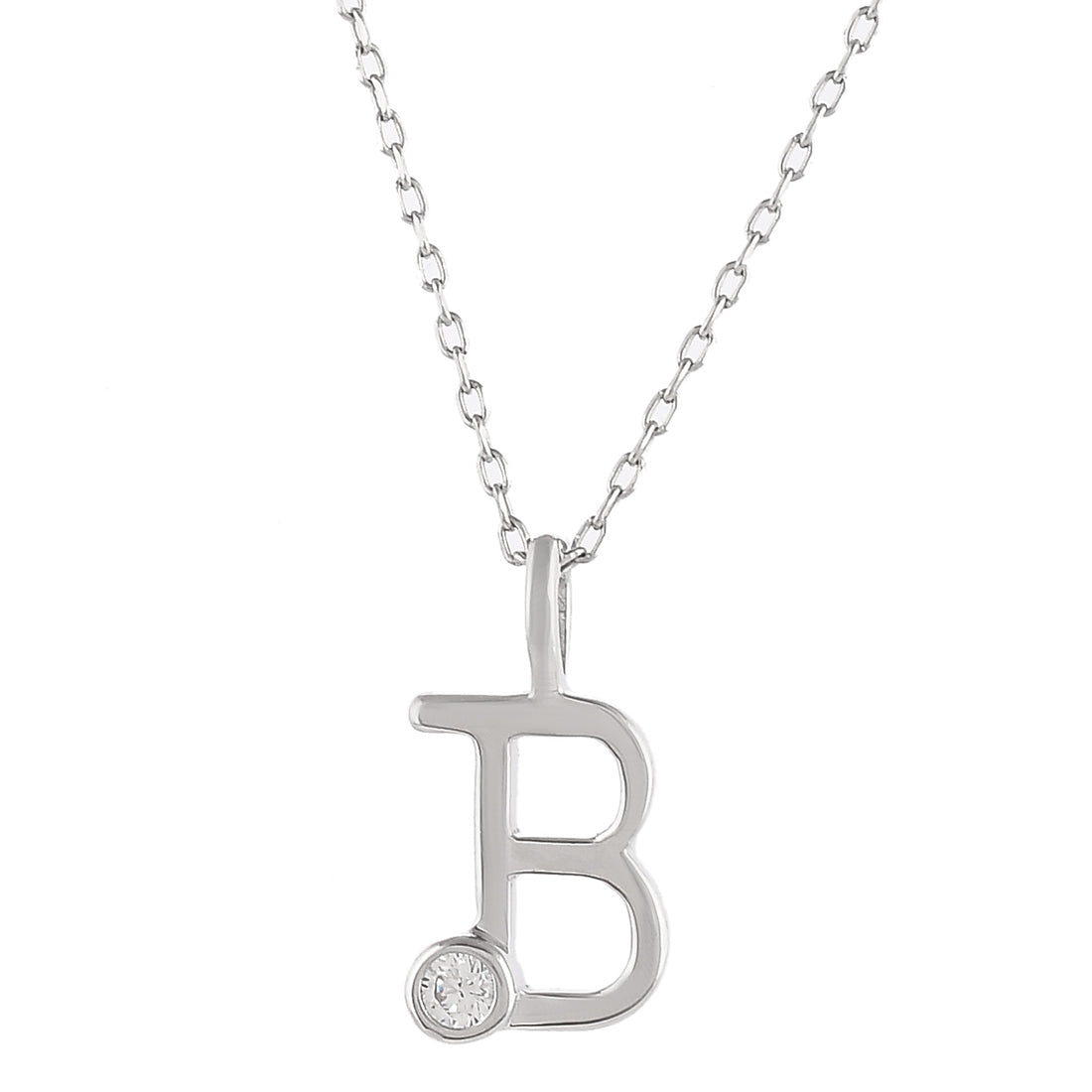 Women's Sterling Silver Alphabet B Round Cut Cz Pendant - Voylla