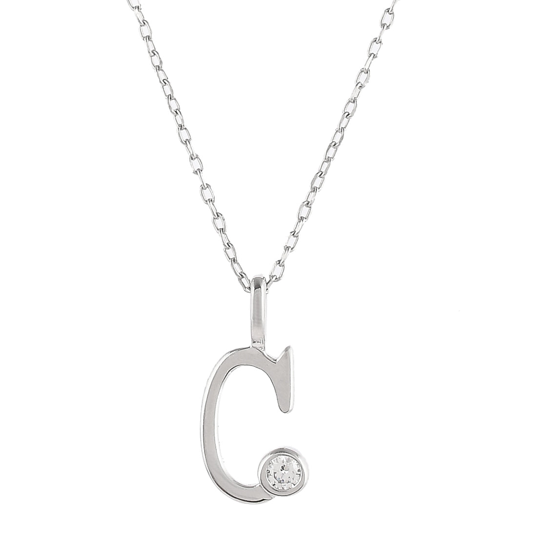 Women's Sterling Silver Alphabet C Round Cut Cz Pendant - Voylla
