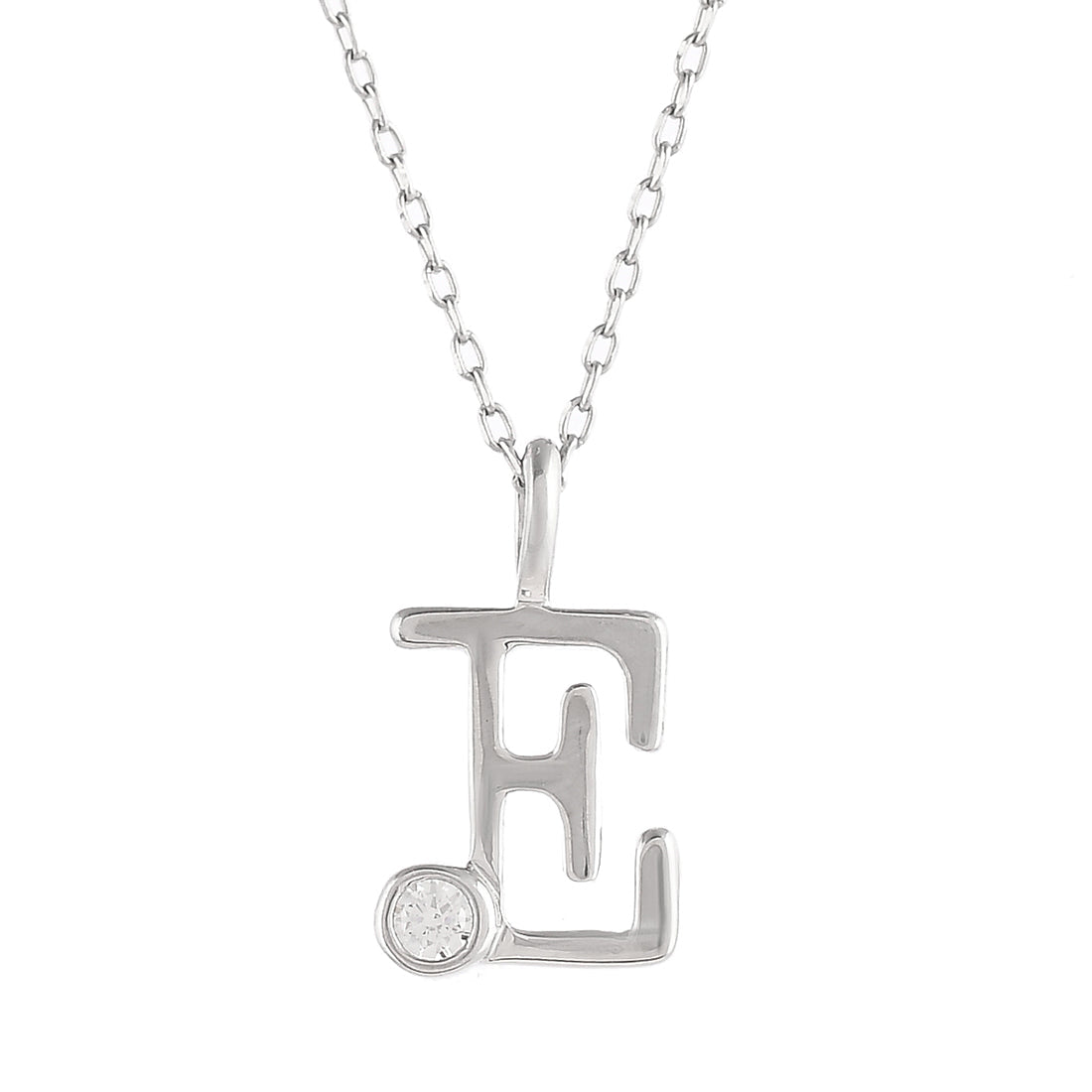 Women's Sterling Silver Alphabet E Round Cut Cz Pendant - Voylla