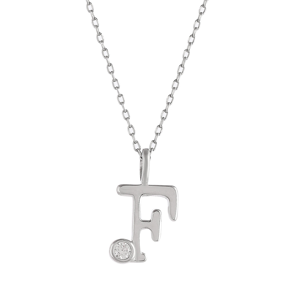 Women's Sterling Silver Alphabet F Round Cut Cz Pendant - Voylla