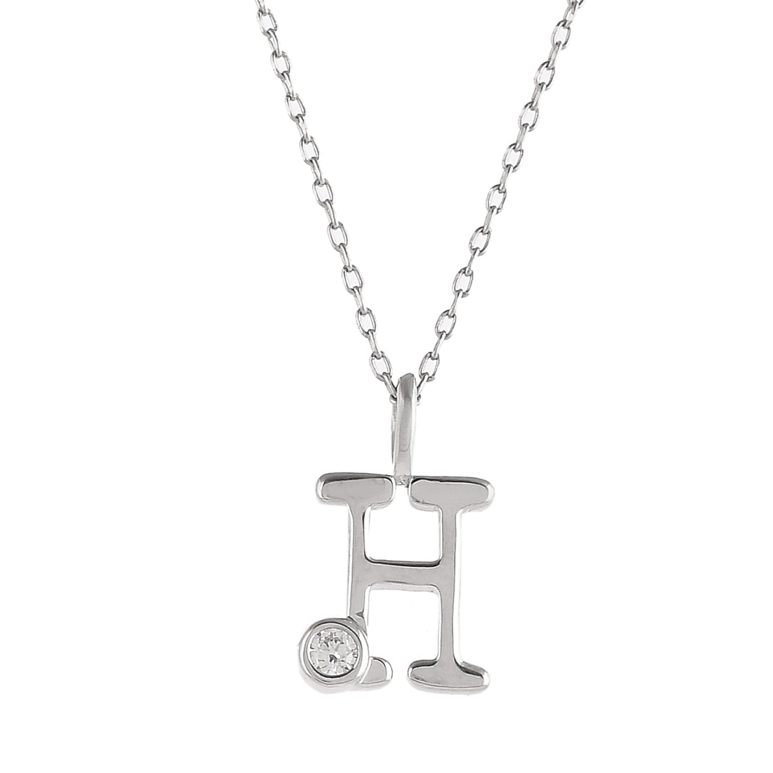 Women's Sterling Silver Alphabet H Round Cut Cz Pendant - Voylla