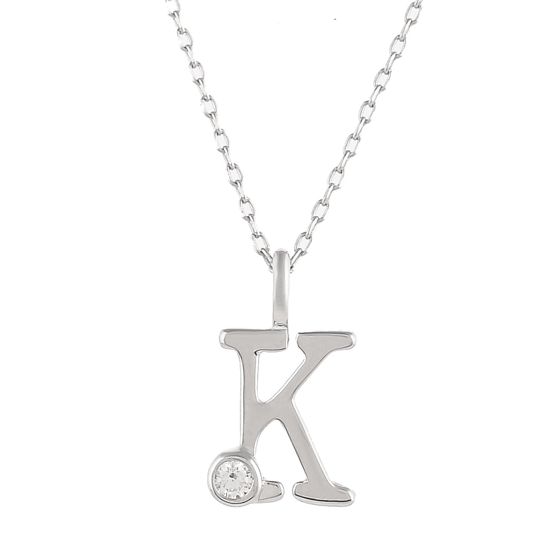 Women's Sterling Silver Alphabet K Round Cut Cz Pendant - Voylla