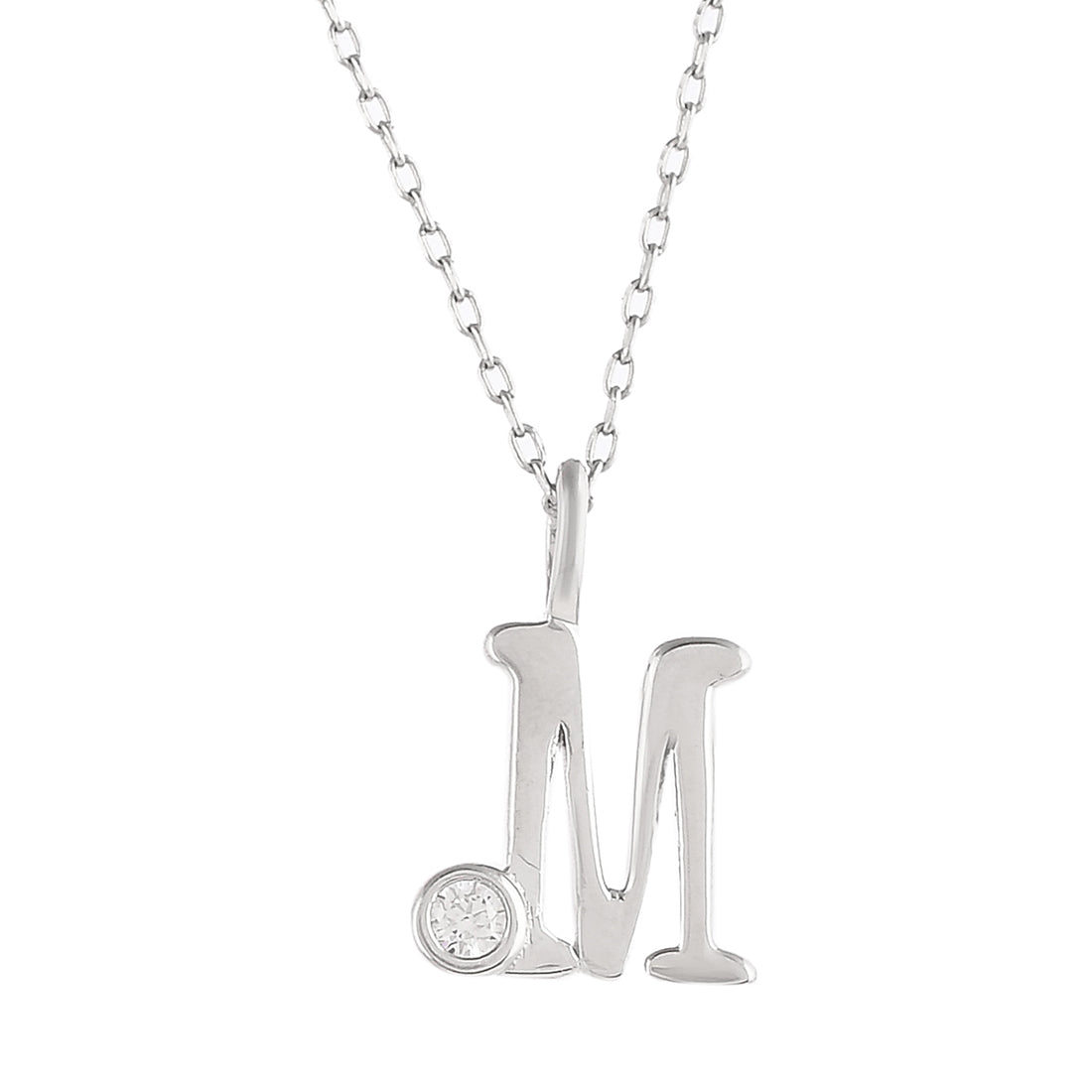 Women's Sterling Silver Alphabet M Round Cut Cz Pendant - Voylla