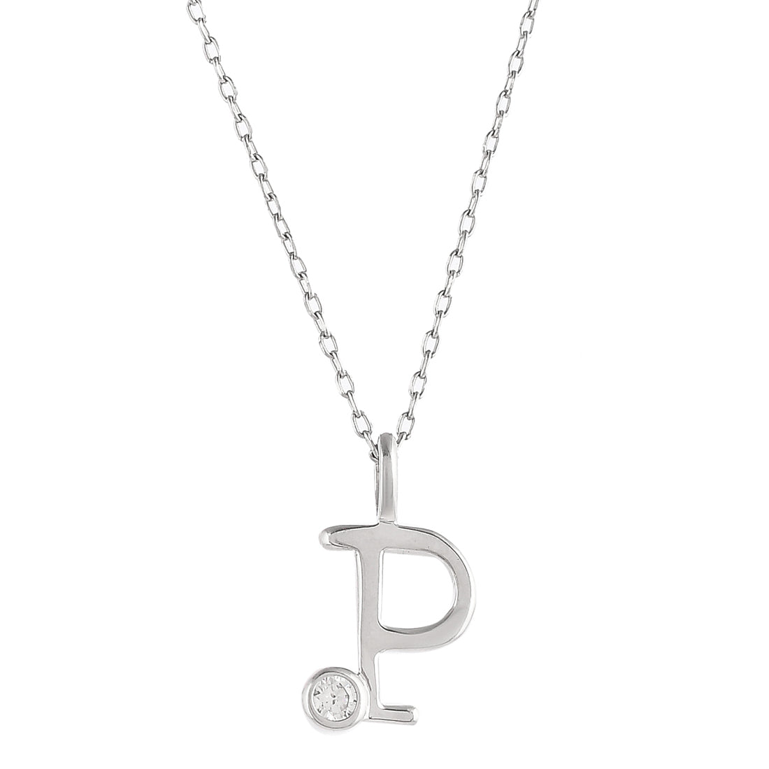 Women's Sterling Silver Alphabet P Round Cut Cz Pendant - Voylla