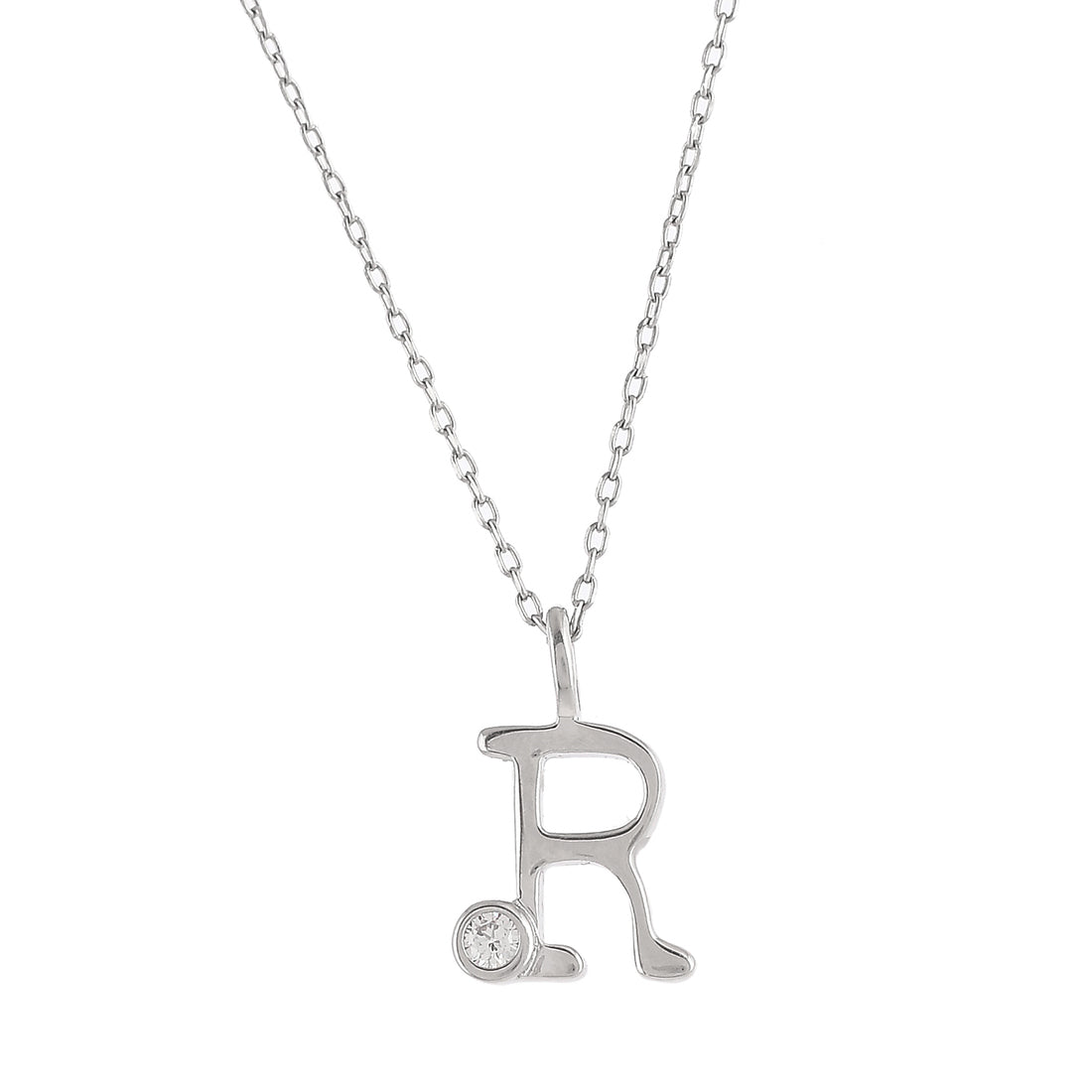 Women's Sterling Silver Alphabet R Round Cut Cz Pendant - Voylla