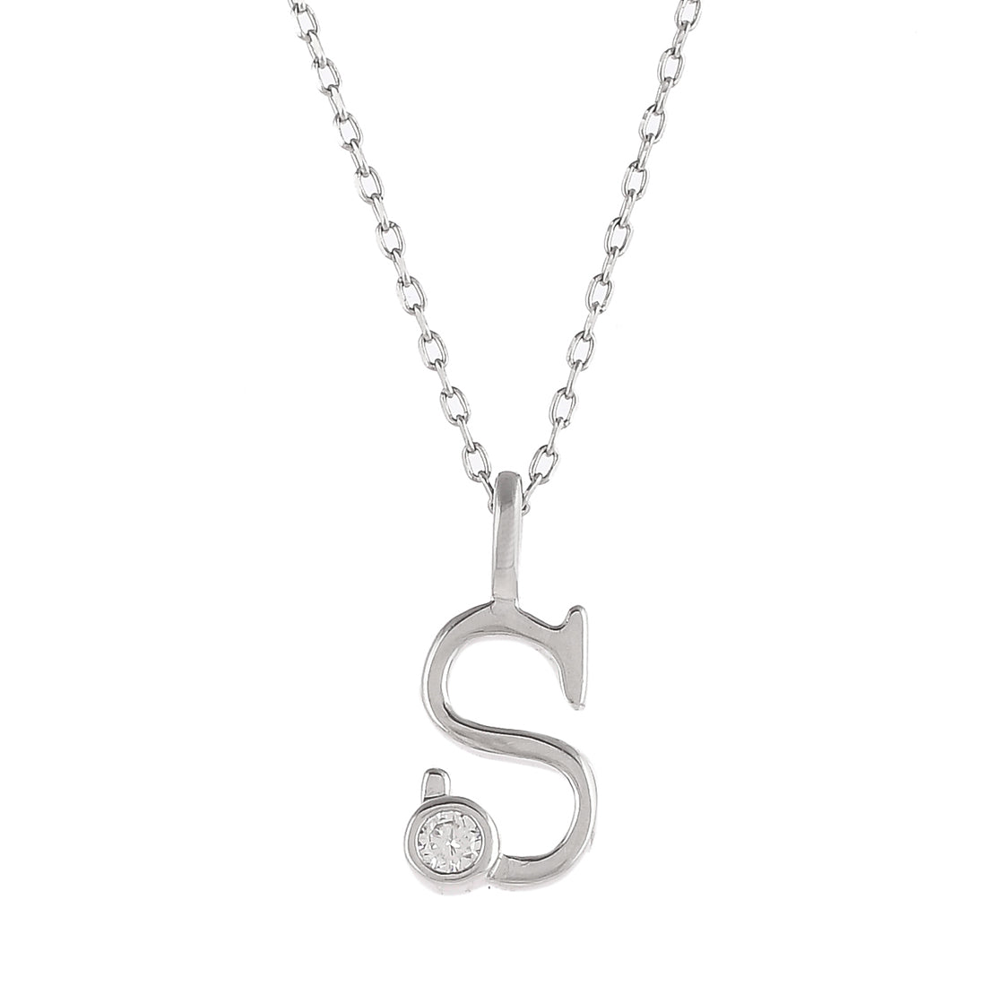 Women's Sterling Silver Alphabet S Round Cut Cz Pendant - Voylla