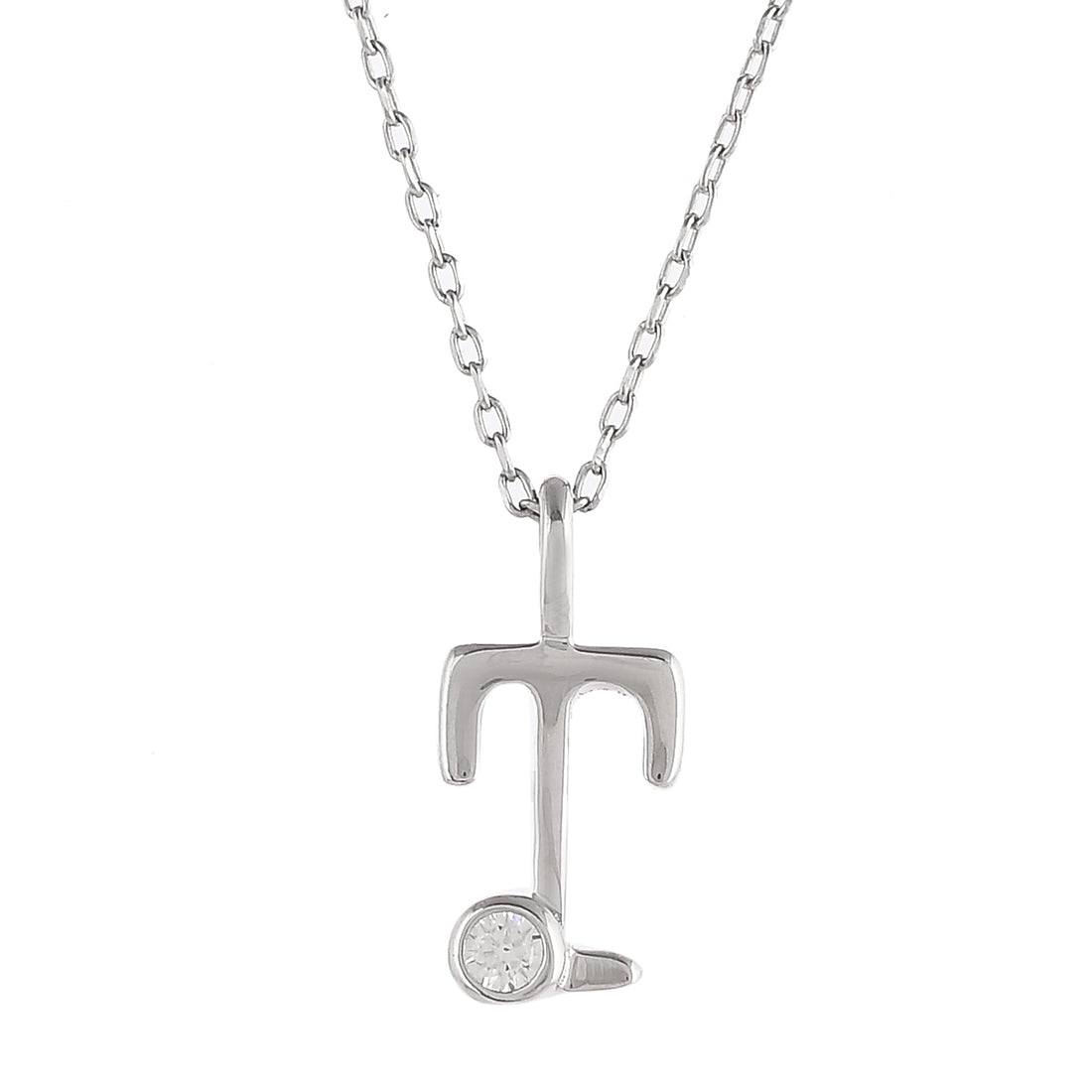 Women's Sterling Silver Alphabet T Round Cut Cz Pendant - Voylla