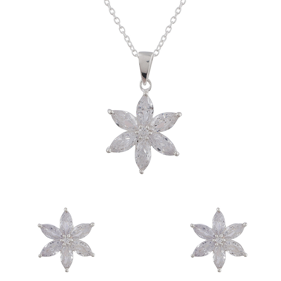 Women's Floral Motif Silver Plated 925 Sterling Silver Necklace Set - Voylla
