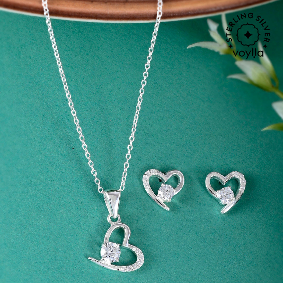 Women's Adorable 925 Sterling Silver Heart-Shape Pendant Set - Voylla