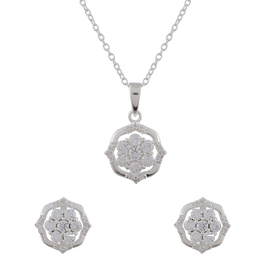 Women's 925 Sterling Silver Pendant Set With Shiny Cubic Zironia - Voylla