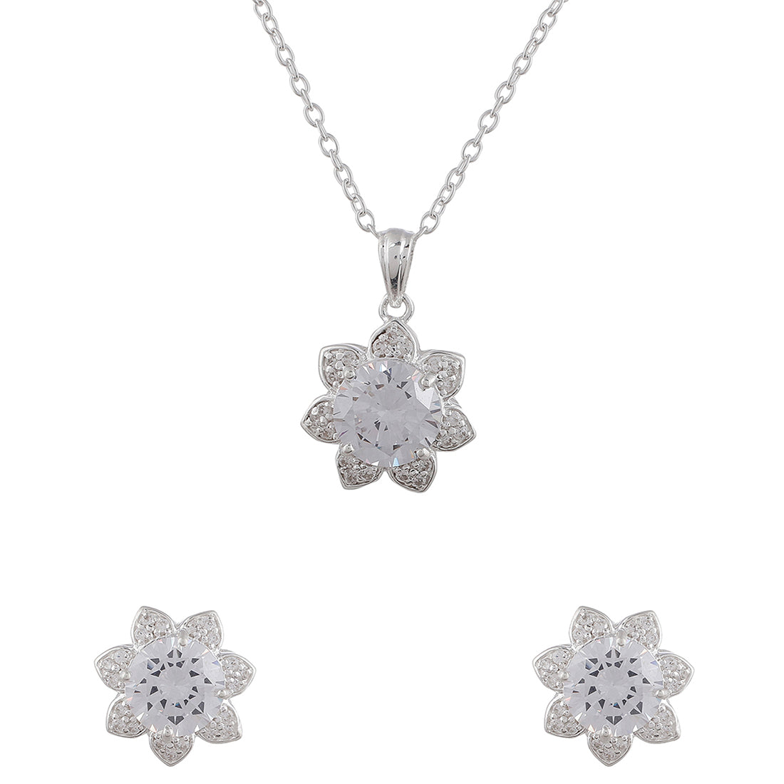 Women's Floral Style 925 Sterling Silver Set - Voylla