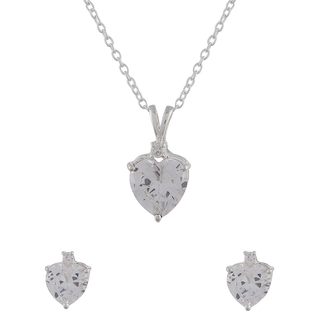 Women's Heart-Shape Beautiful 925 Sterling Silver Pendant Set - Voylla