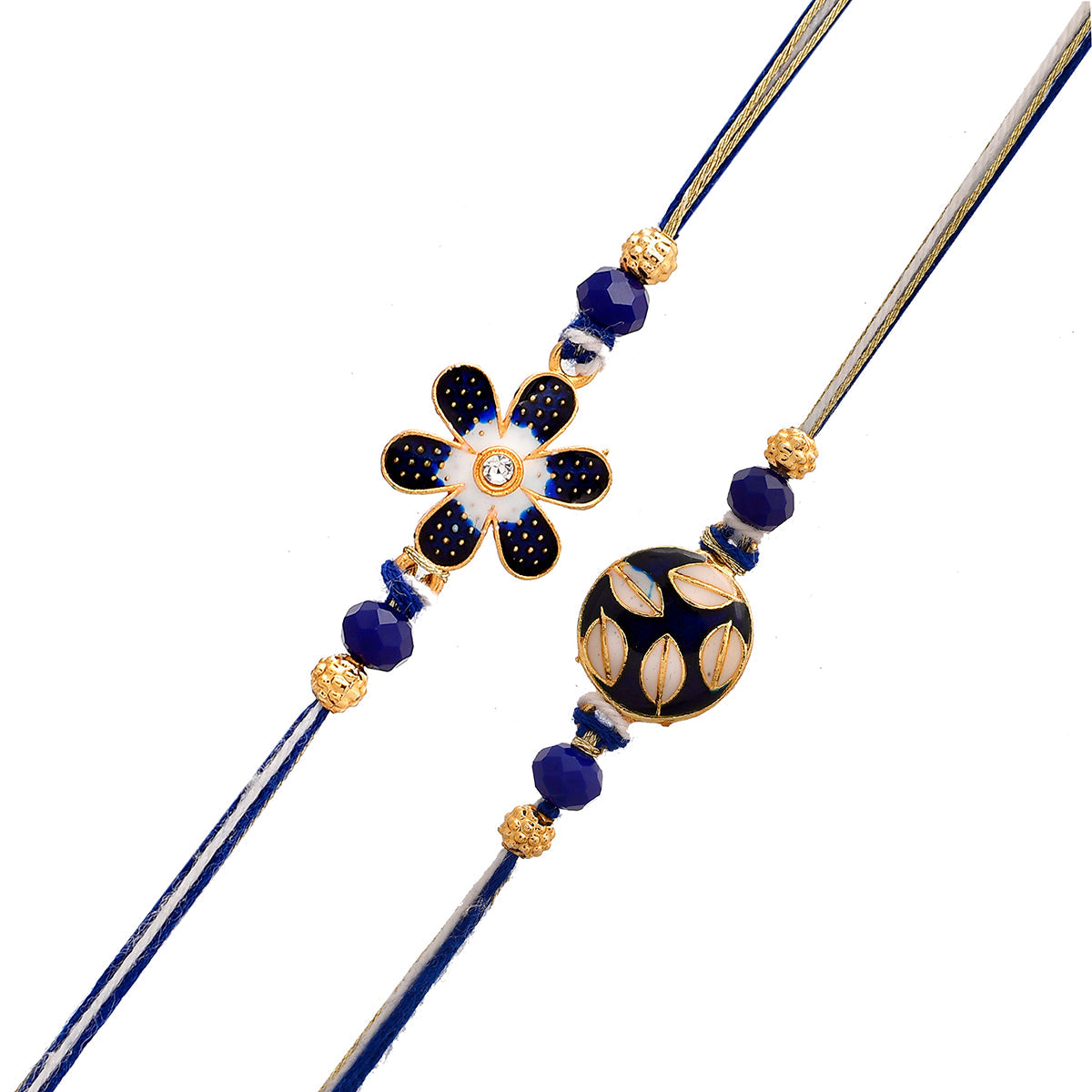 Traditional Gems Studded Blue Thread Rakhi - Voylla