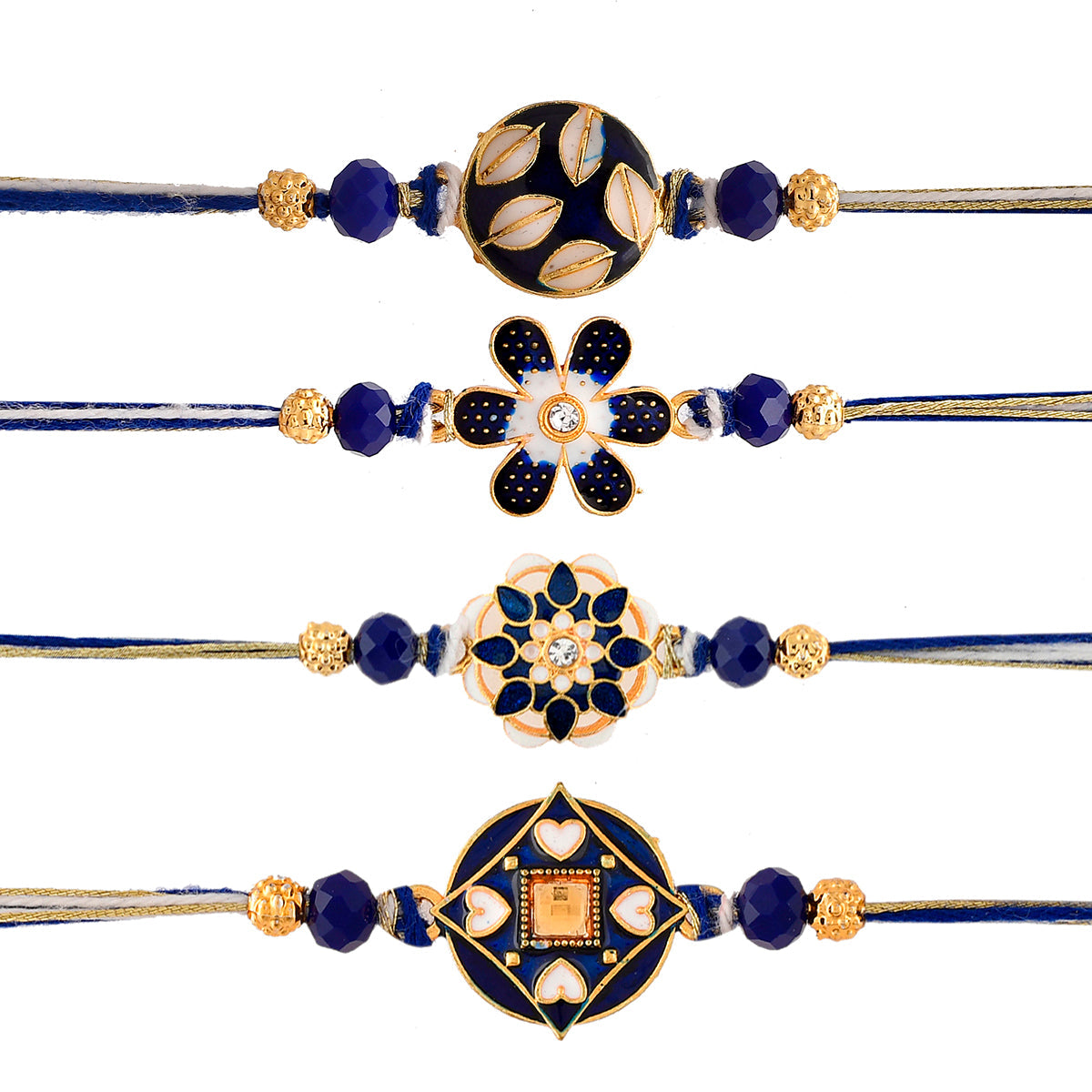 Traditional Gems Studded Blue Thread Rakhi - Voylla