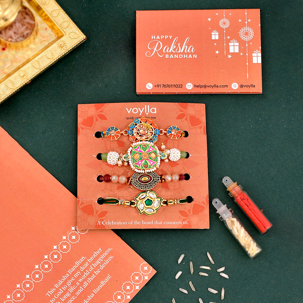 Colorful Gems Studded Traditional Thread Rakhi - Voylla