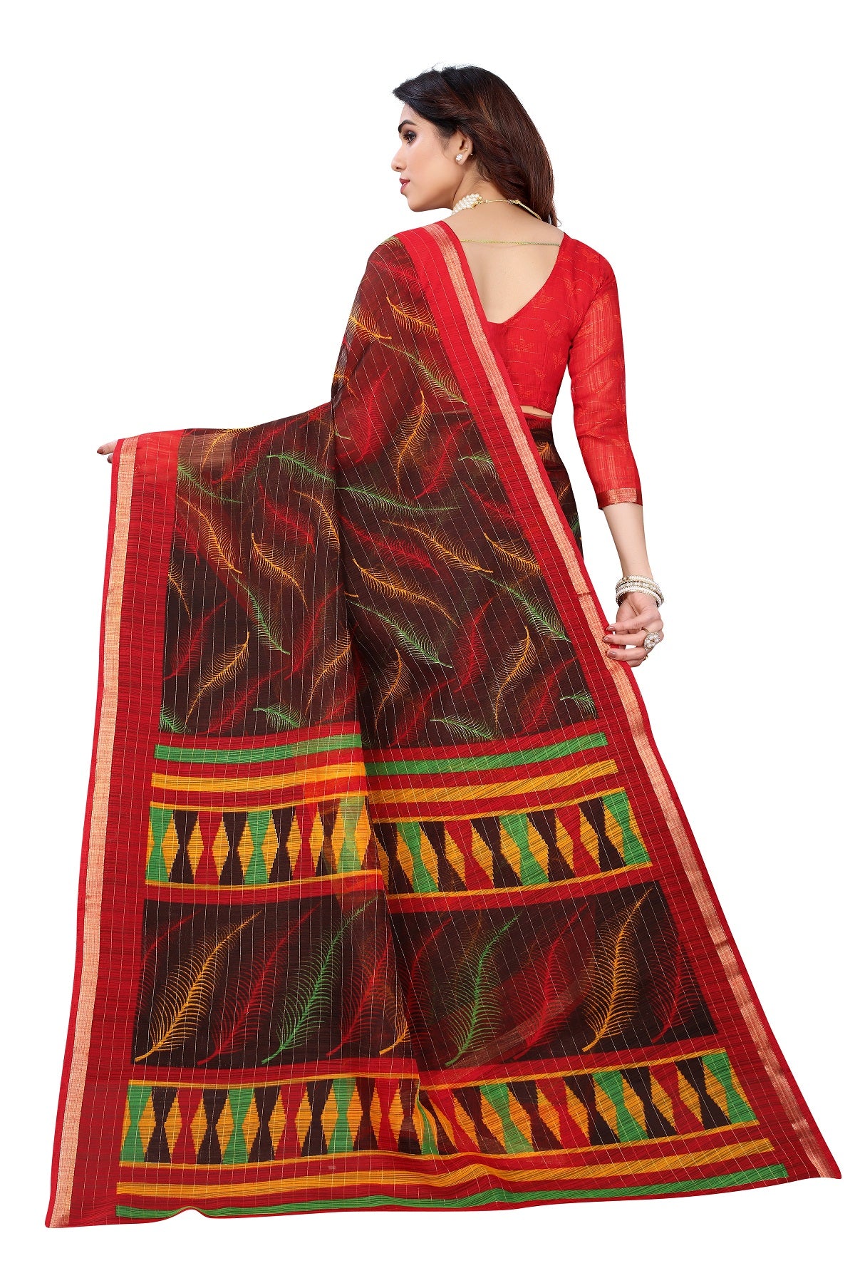 Women's Brown Linen Jari Border Saree - Vamika