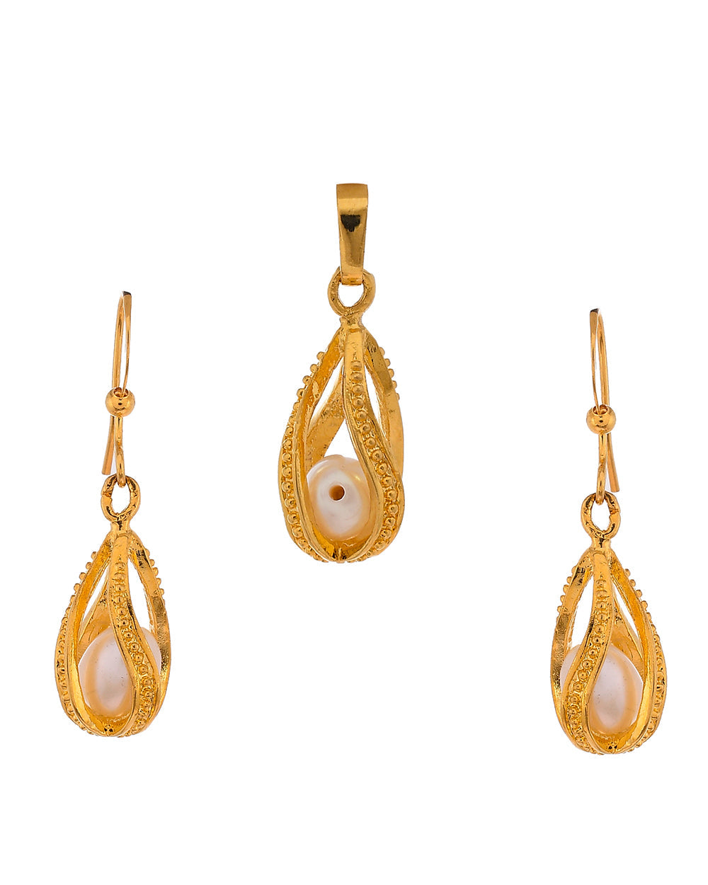 Women's Casual Yellow Gold Plated Textured Brass Pendant Set - Voylla