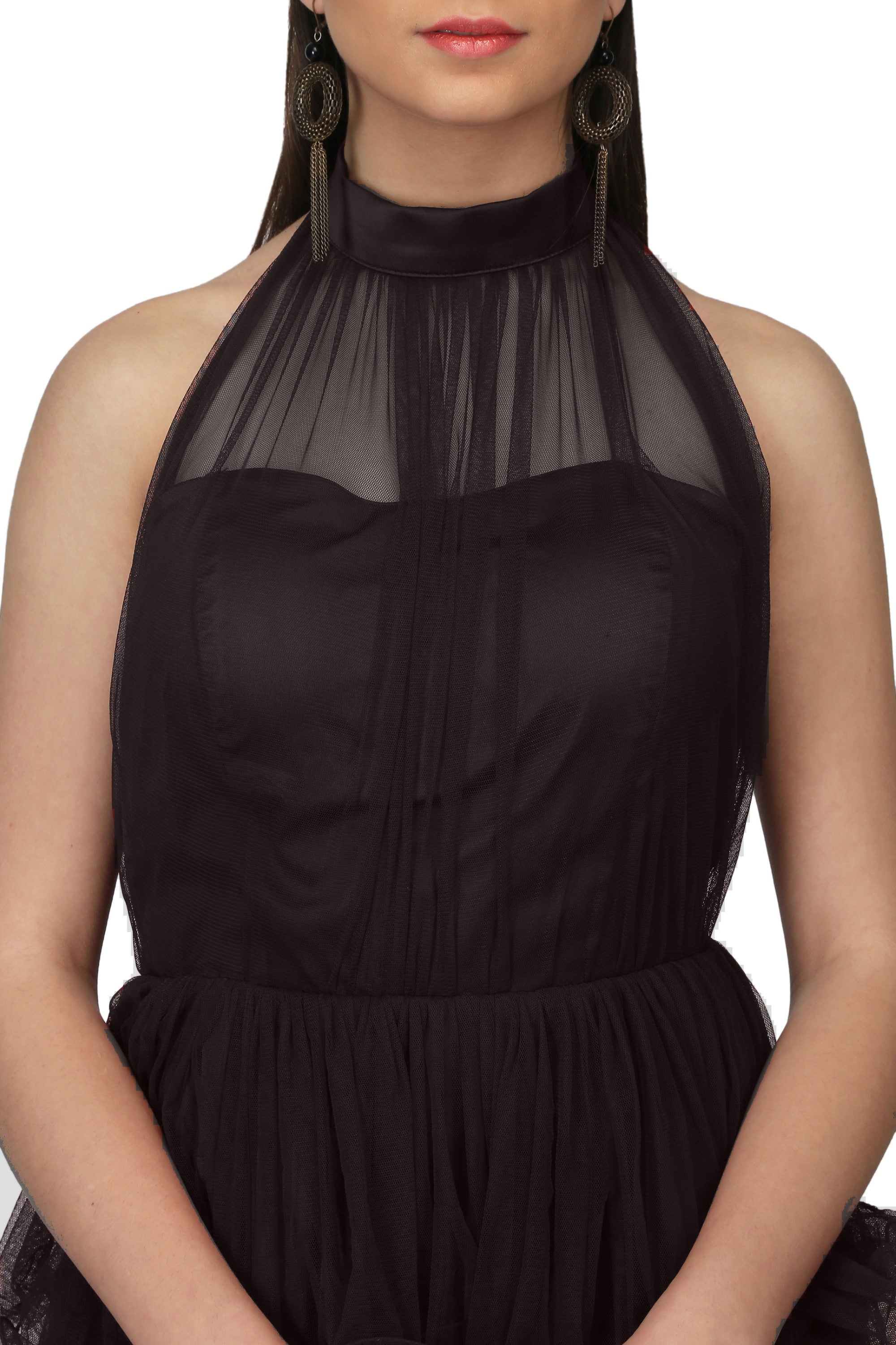 Women's Halter Neck Drape Net  Corset Gown In Black - MIRACOLOS by Ruchi