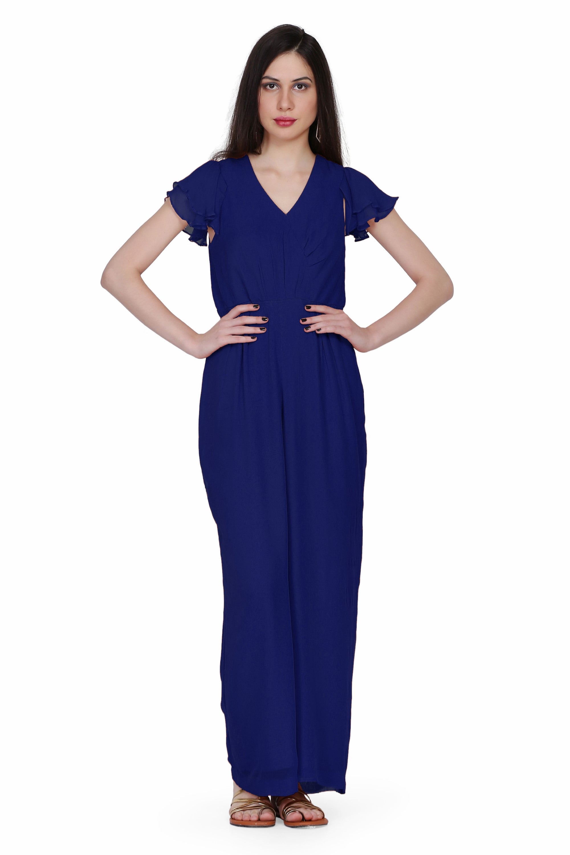 Women's Drape Party/ Casual Jumpsuit In Dark Blue - MIRACOLOS by Ruchi