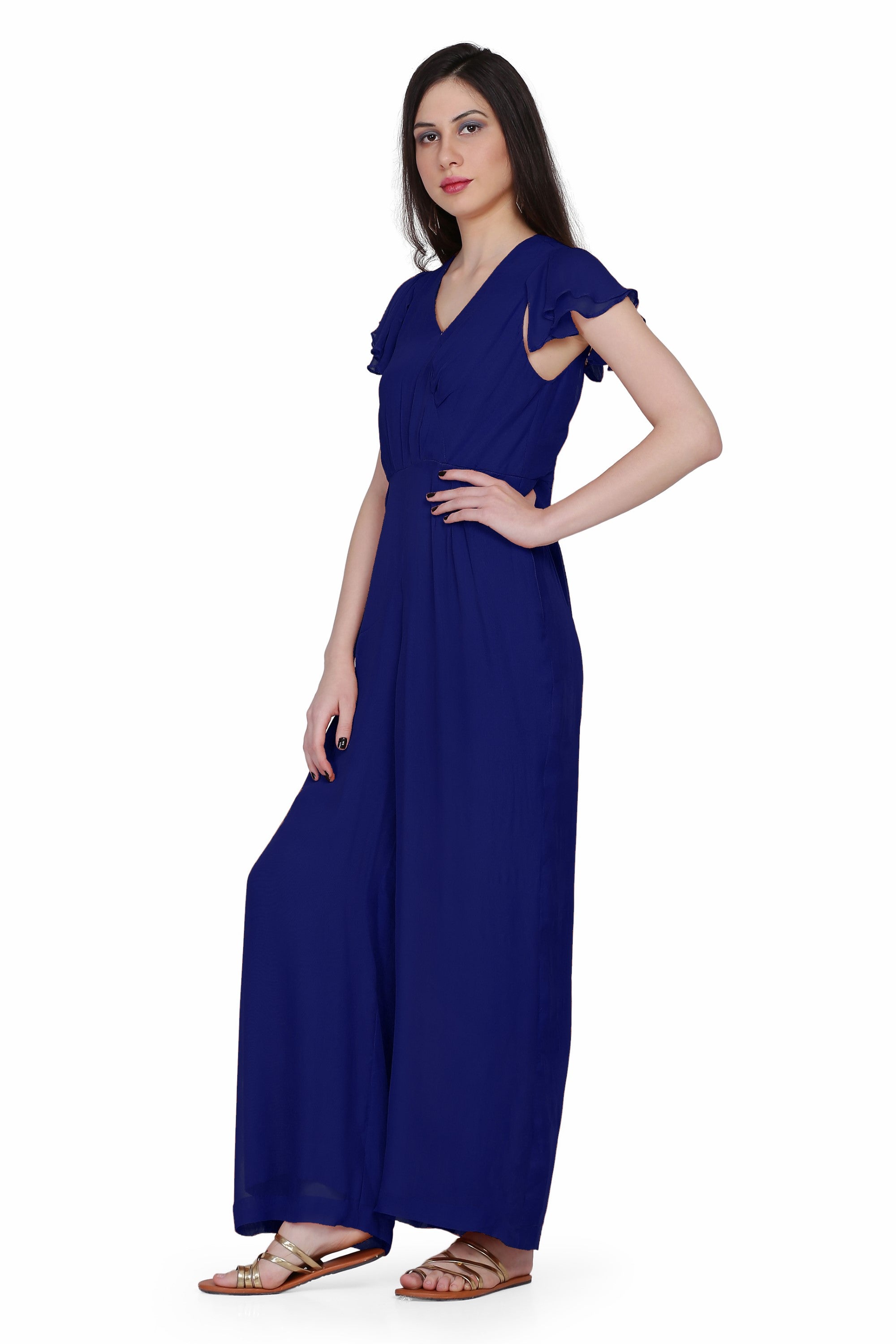 Women's Drape Party/ Casual Jumpsuit In Dark Blue - MIRACOLOS by Ruchi