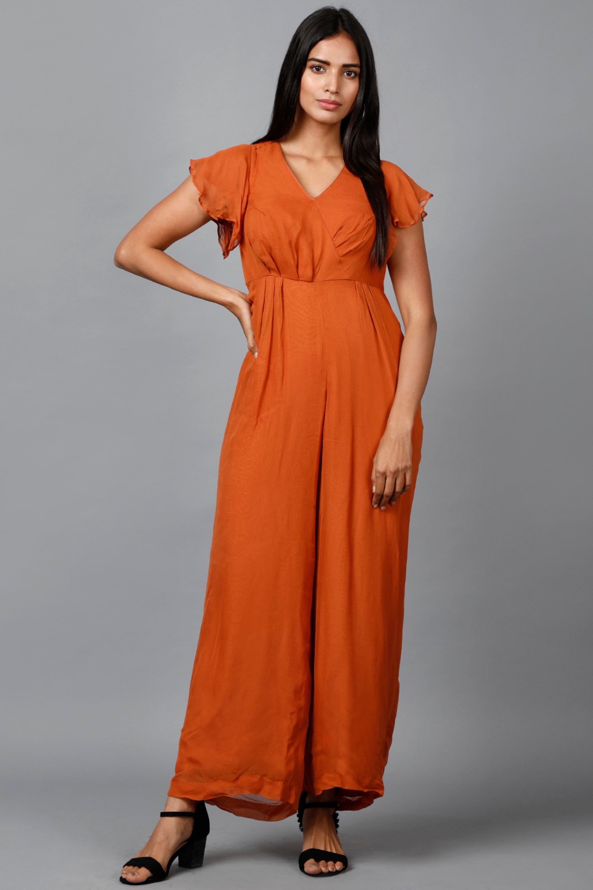 Women's Drape Party/ Casual Jumpsuit In Brown - MIRACOLOS by Ruchi