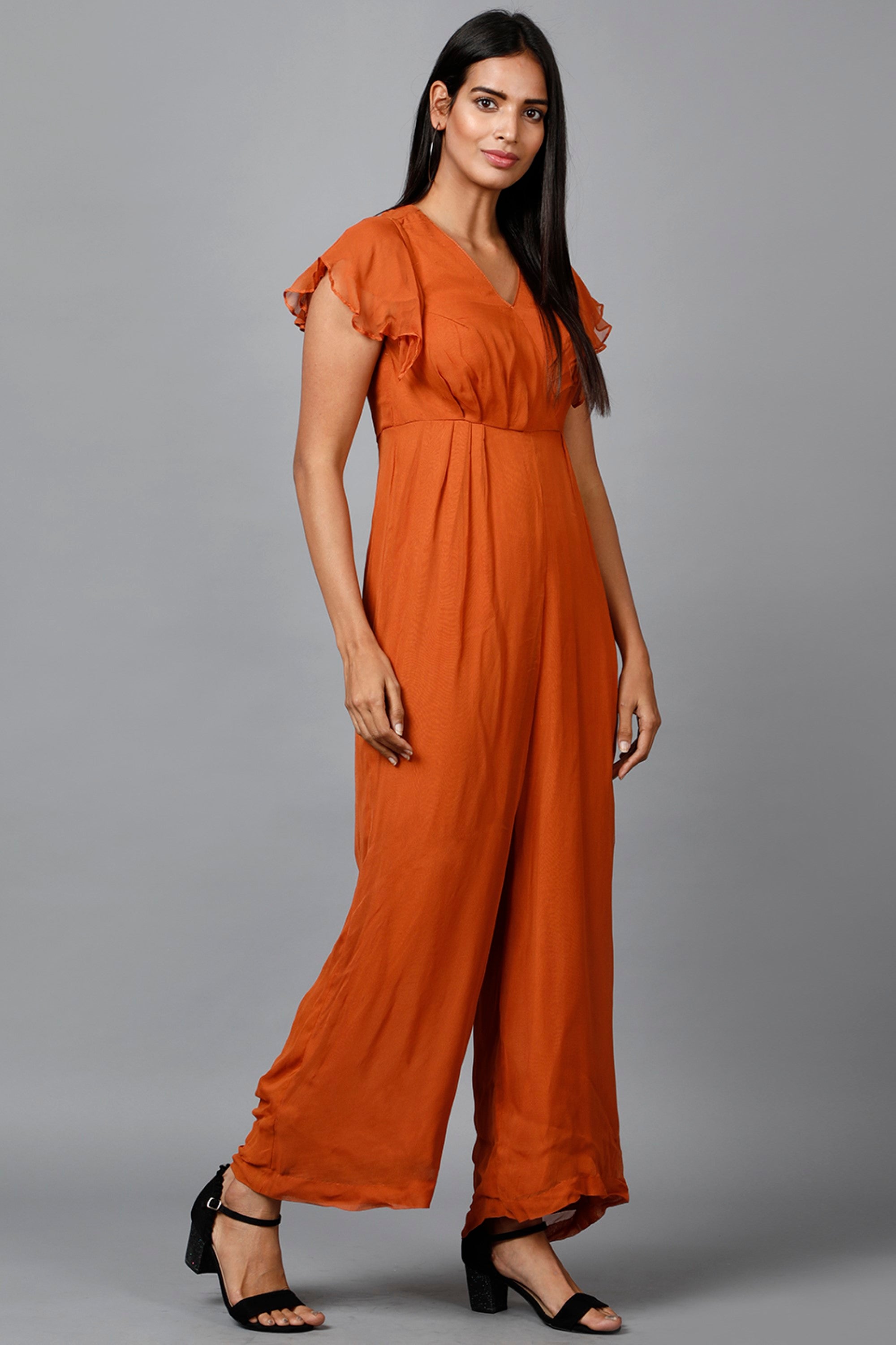 Women's Drape Party/ Casual Jumpsuit In Brown - MIRACOLOS by Ruchi