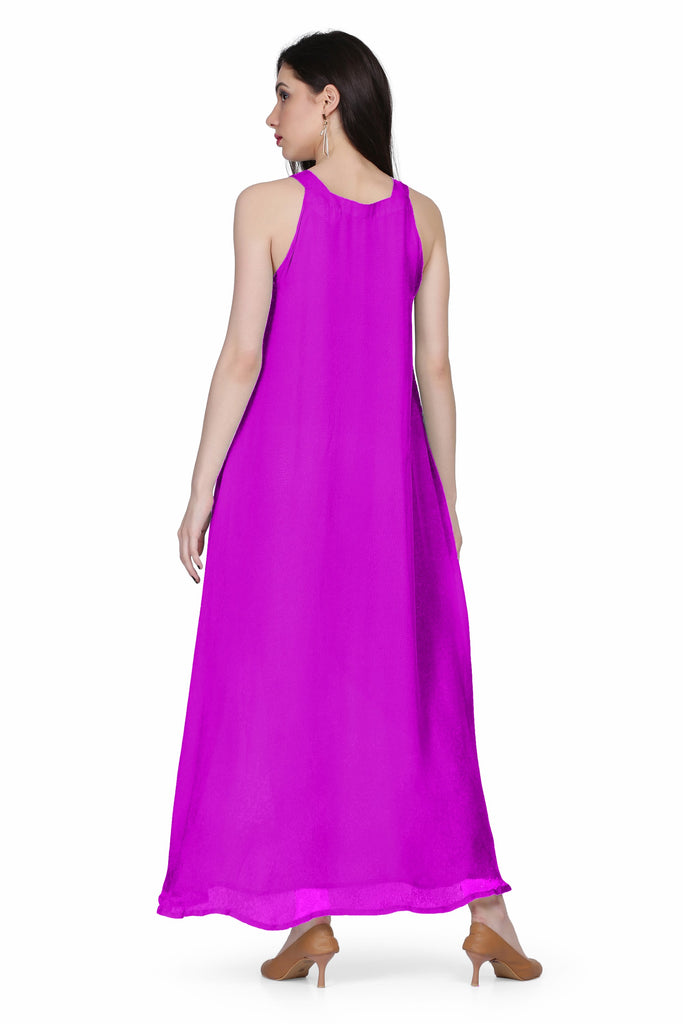 Women's Halter Neck Ruffle Drape Georgette  Dress In Mauve