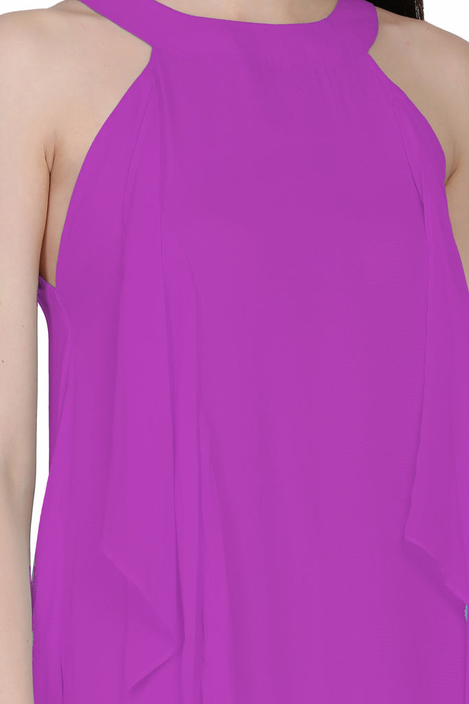 Women's Halter Neck Ruffle Drape Georgette  Dress In Mauve