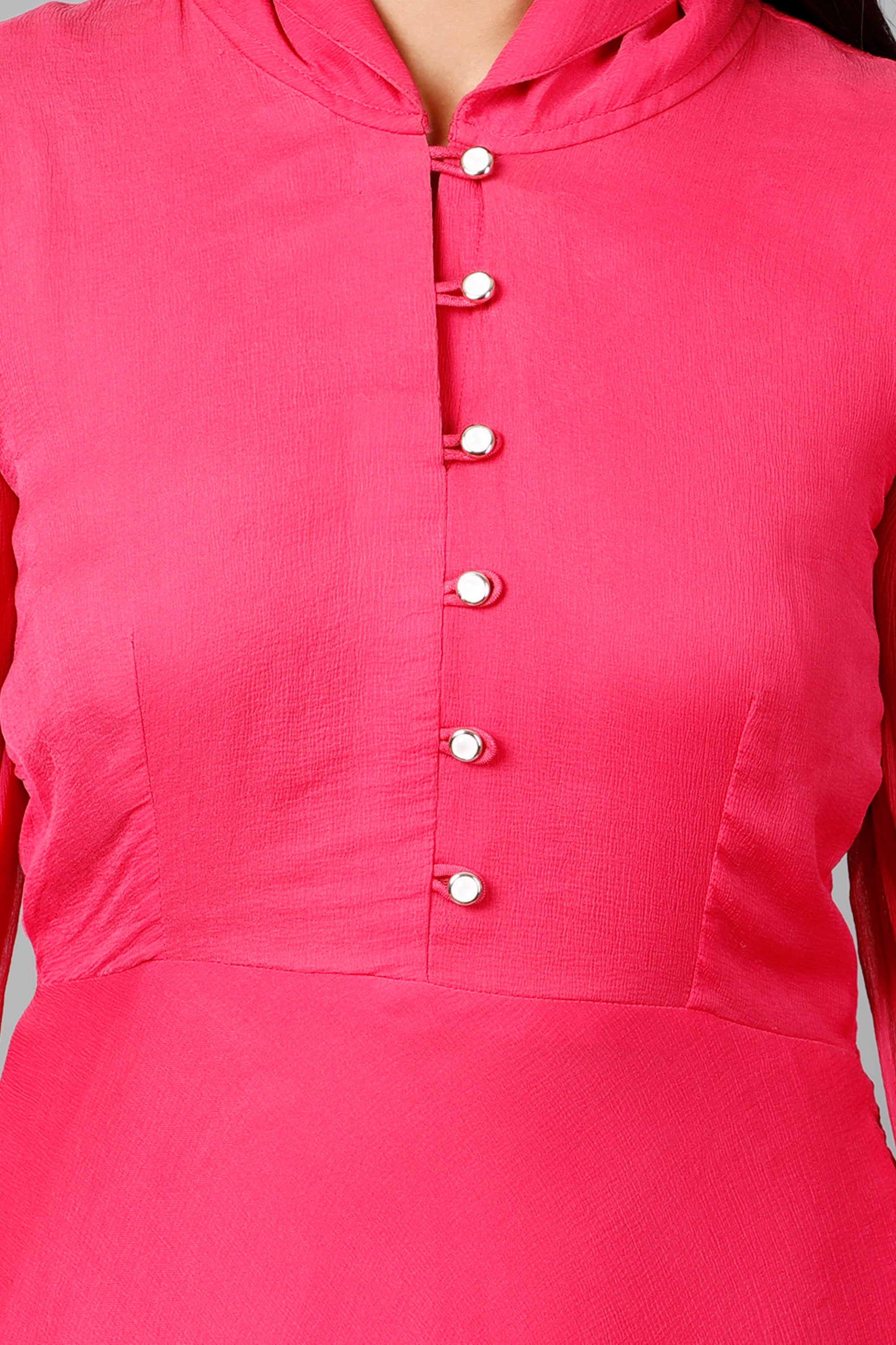 Women's Pink Chiiffon Casual Midi Dress - MIRACOLOS by Ruchi